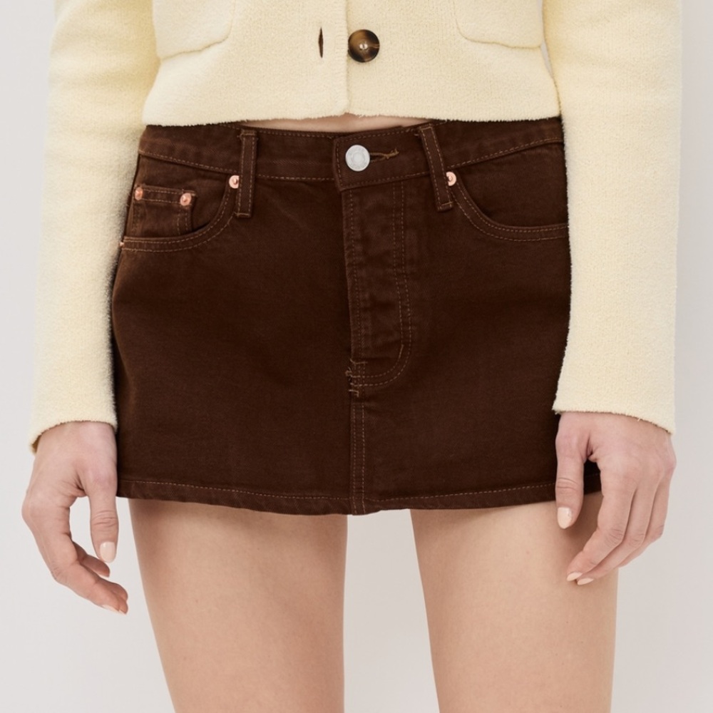 Mini Denim Skirt in Dark Brown
